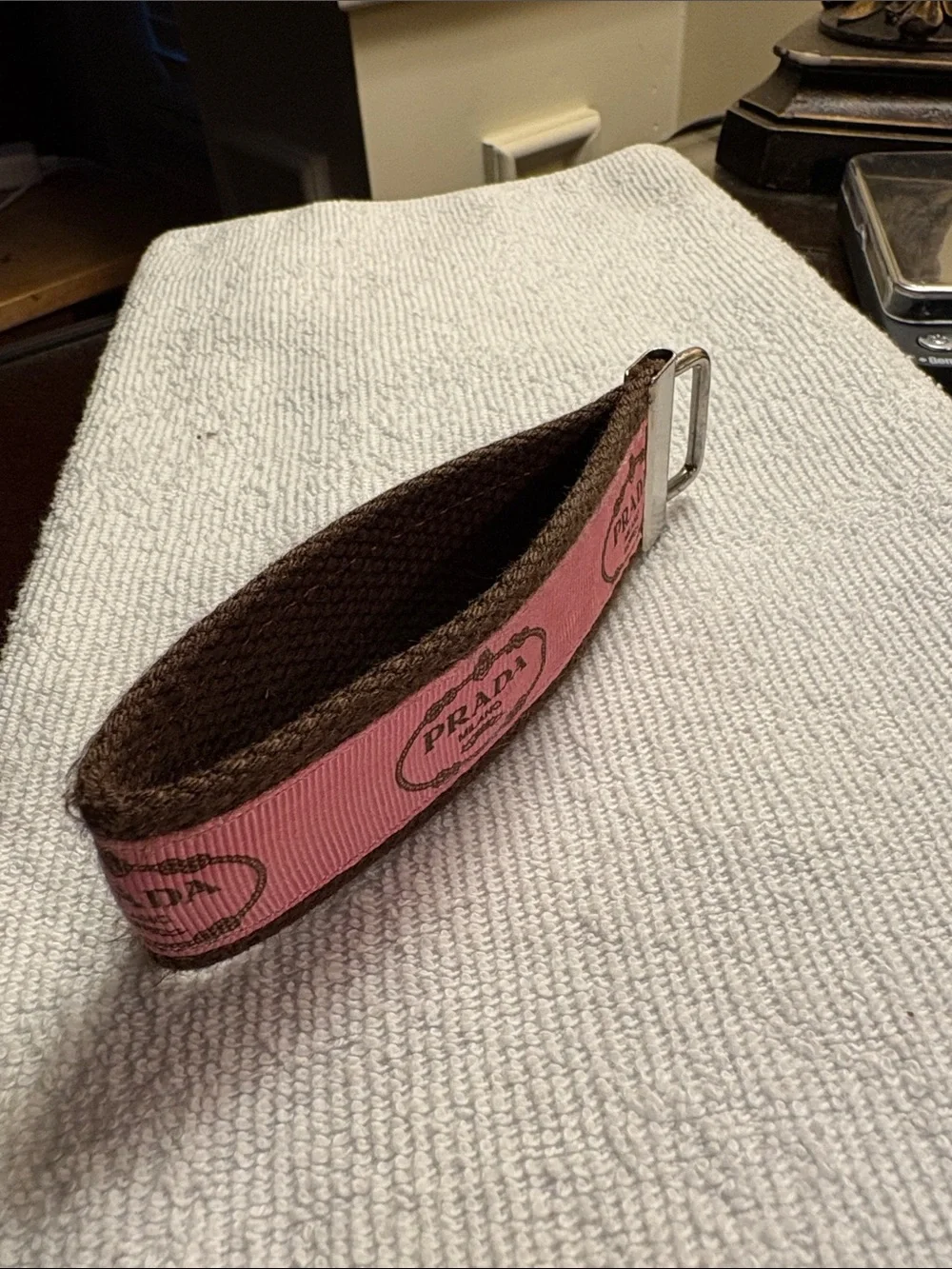 Vintage Prada Pink and Brown Webbing Key Loop